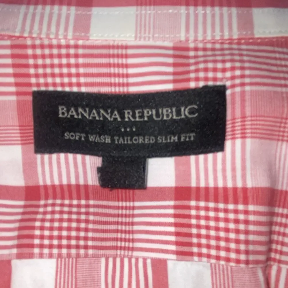 Banana Republic Men’s L Slim Soft Wash Pink White Plaid Button-Up LS